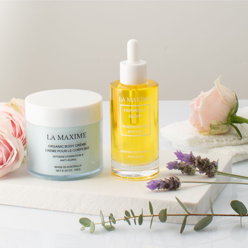 LA MAXIME body oil and body cream layering ritual for dry mature skin