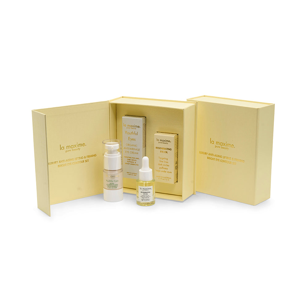 Complete LA MAXIME eye ritual set including eye oil and eye cream for mature skin care