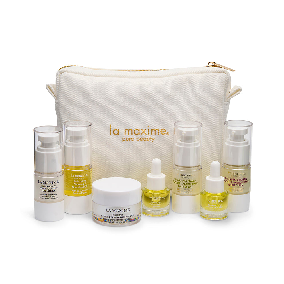 LA MAXIME Skin Glow 5 travel skincare set for mature skin – complete 5-step ritual for cleansing, hydration, firming and radiant glow