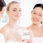 Women using LA MAXIME exfoliating scrub and hydrating mask for radiant mature skin